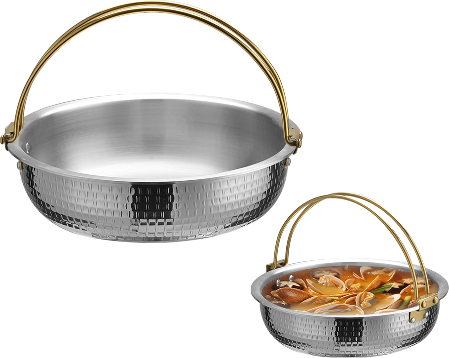 YT004 Hammered Double-Handle Stainless Steel One-person Sukiyaki Pot , for Home Kitchen Restaurant Camping